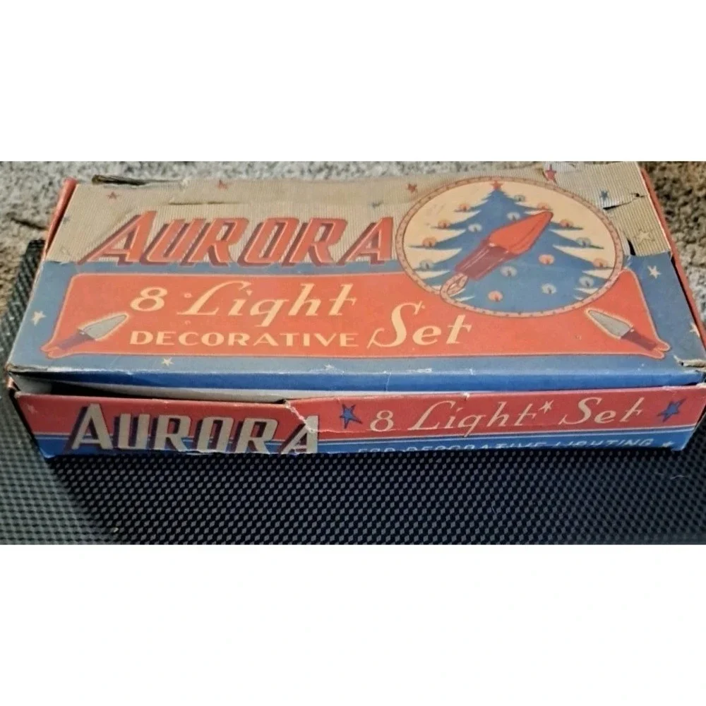 Vtg Aurora Christmas Lights 8 Multicolor Light Set. Tested And Working